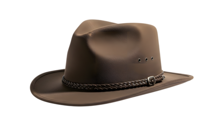 Brown fedora hat isolated on transparent background, a stylish accessory with a braided band, perfect for adding a touch of sophistication to any outfit