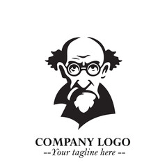 Intelligent Head of Professor Logo Symbol in Black on White Background with Modern Minimalist Design