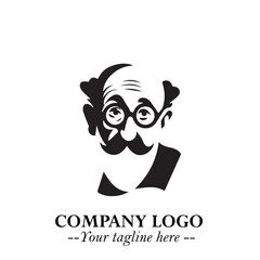 Intelligent Head of Professor Logo Symbol in Black on White Background with Modern Minimalist Design