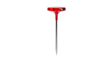Red pin isolated on transparent background, a simple tool for marking or securing items, commonly used in sewing, crafting, and office tasks