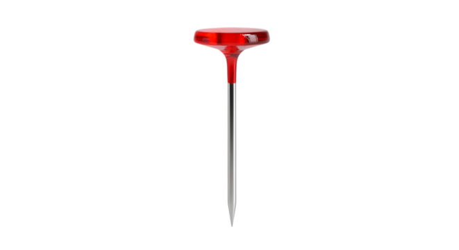 Red pin isolated on transparent background, a simple tool for marking or securing items, commonly used in sewing, crafting, and office tasks