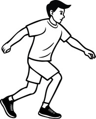 Athletic young boy in casual attire demonstrating a dynamic movement, possibly sports-related, in a clean line art illustration style