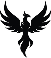 black silhouette phoenix bird rising vector art illustration