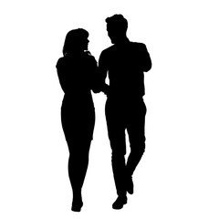 Silhouette of two young people on white background.