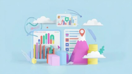 Abstract 3D illustration of data visualization and analytics with charts and graphs image photo - Powered by Adobe