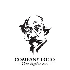 Intelligent Head of Professor Logo Symbol in Black on White Background with Modern Minimalist Design