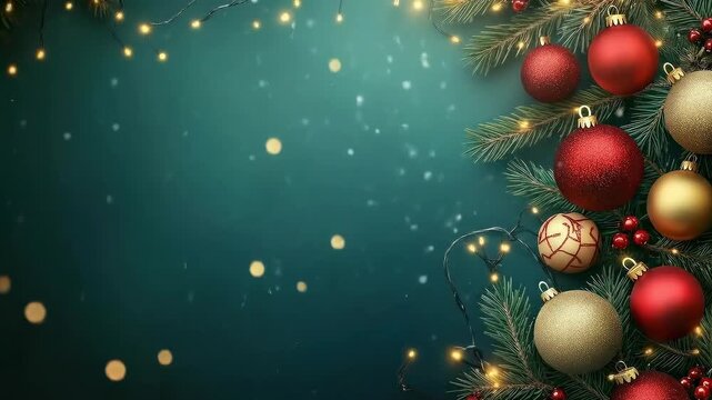 Festive Christmas video background with ornaments, top-down angle, and glowing lights. Live desktop wallpaper.