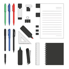 Stationery Set with Pens, Markers, and Notebook for Office or School.