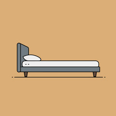 A simple illustration of a modern bed with a pillow.