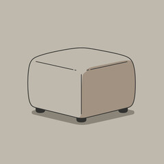 A simple beige ottoman with rounded corners and small legs.