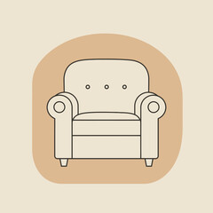 Classic comfortable armchair in a minimalist line art style.
