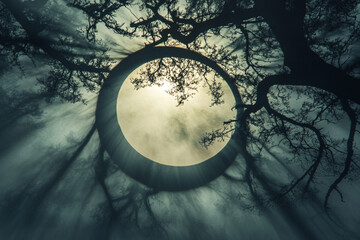 An eclipse creating surreal, crescent-shaped tree shadows on the earth