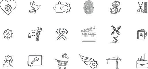 Collection of abstract hand drawn doodle elements and symbols in black and white outline style