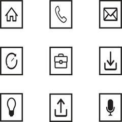 UI/UX icon pack for apps and web — clean square symbols in grid layout: analytics, shopping basket, upward arrow, global network, gears, smartphone search, message — flat vector set