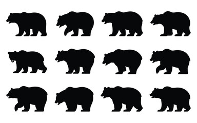 Vector art of twelve black bear silhouettes in a pattern