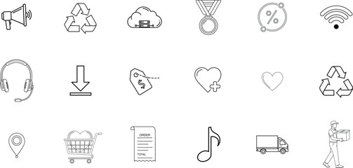Collection of hand drawn doodle icons representing various concepts and objects in a simple sketch style