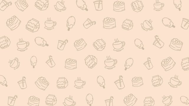 Food pattern animation seamless repeating snack dessert drink suitable for backgrounds, packaging, menus, and digital designs