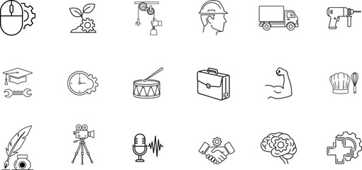 Collection of hand drawn sketch icons representing science technology medicine and innovation concepts