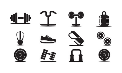 Obraz premium Collection of fitness and gym equipment icons isolated on white background