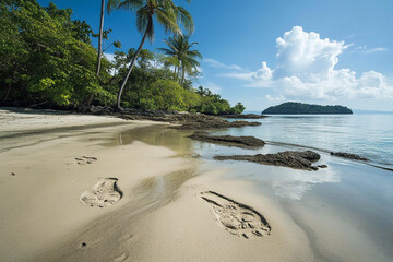 Ancient footprints preserved in hardened sand on tropical island