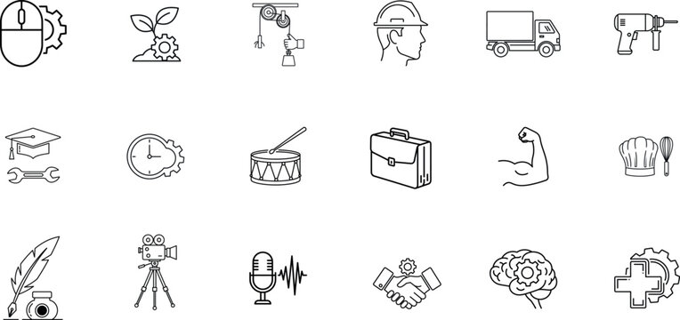 Collection of hand drawn sketch icons representing science technology medicine and innovation concepts