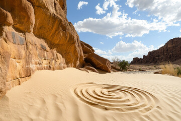 Ancient symbols and glyphs forming naturally in patterned sand waves