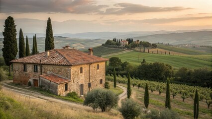 Fototapeta premium A Tuscan Farmhouse in the Beautiful Italian Countryside