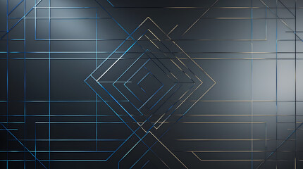 Holographic Blue and Gold Geometric Grid on Dark Futuristic Gradient Background