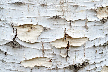 Close-up of birch tree bark with its iconic white peeling layers