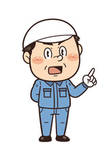 工場や現場で働く男性作業員が指差しをしているイラスト｜不安全行動・不安全状態・労働災害