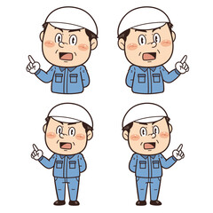 工場や現場で働く男性作業員が指差しをしているイラスト｜不安全行動・不安全状態・労働災害