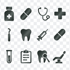 Medical Dental Health Care Equipment Procedures Vector Icons Set