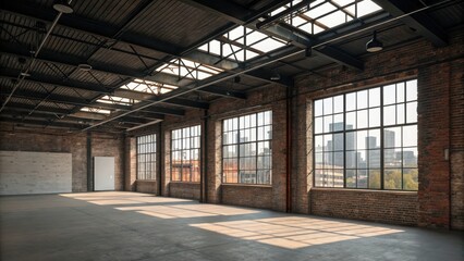 Industrial loft building with exposed brick and large metal windows