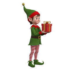 Festive Christmas Elf Presents a Gift  Holiday Season Character Design on transparent background