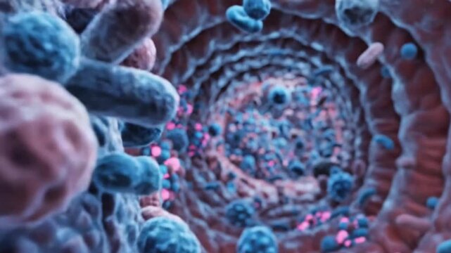 Microscopic View of Bacteria in Human Intestinal Tract 
