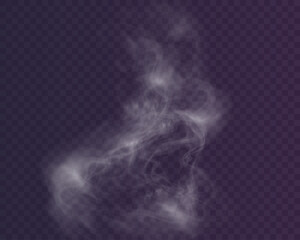 Realistic white smoke and mist cloud with soft transparent texture on dark background.
