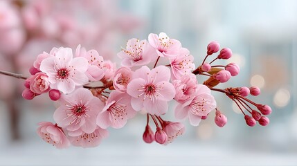 Delicate Pink Cherry Blossoms Macro Photography With Soft Bokeh Background Showing Delicate Petals And Stamens In Spring Season