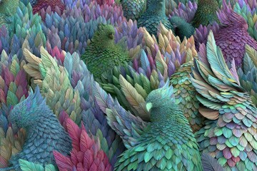 Obraz premium Abstract, colorful avian forms densely packed