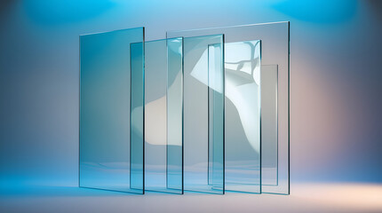 Transparent Overlapping Glass Panels in Soft Blue Light – Abstract 16:9 Background