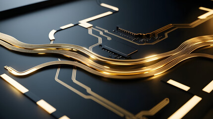 Luxury Cinematic Black and Gold Liquid Circuit Tech Background