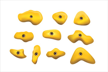 Realistic Yellow Wall Rock Climbing Holds in Various Shapes Vector Illustration Set