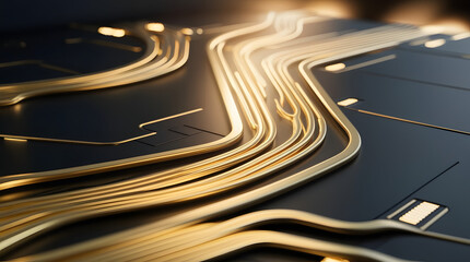 Luxury Cinematic Black and Gold Liquid Circuit Tech Background