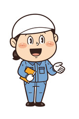 工場や現場で働く女性作業員が説明しているイラスト｜不安全行動・不安全状態・労働災害