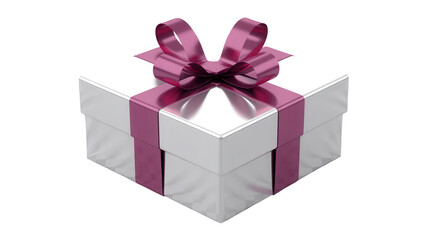 Obraz premium A white gift box with a deep pink ribbon and bow tied elegantly presented isolated on transparent background