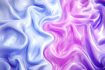 Obraz premium Abstract, flowing, light, pastel, liquid-like fabric in a mix of light blue and pink, with a smooth, glossy surface