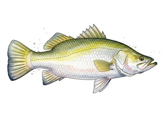 Fototapeta premium Barramundi fish, Watercolor style digital painting for graphic design decoration, gifts or print design, animals, fish in water, river, sea, lake life
