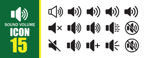 15 icon collection. Sound Volume and Audio Control Icons set