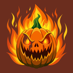 Scary burning jack o lantern halloween vector illustration scalable graphics for spooky designs silhouette vector illustration white background