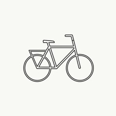 A minimalist black line art icon of a bicycle with a rear luggage rack, depicted in profile on a plain off-white background.