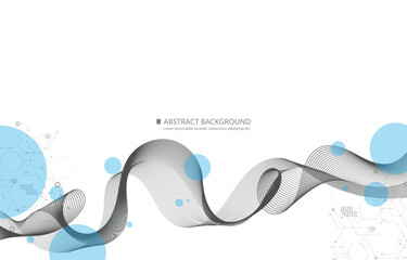 Abstract futuristic waveform of dynamic technology flow connecting innovation science digital network and modern minimal geometry in blue motion ackground 